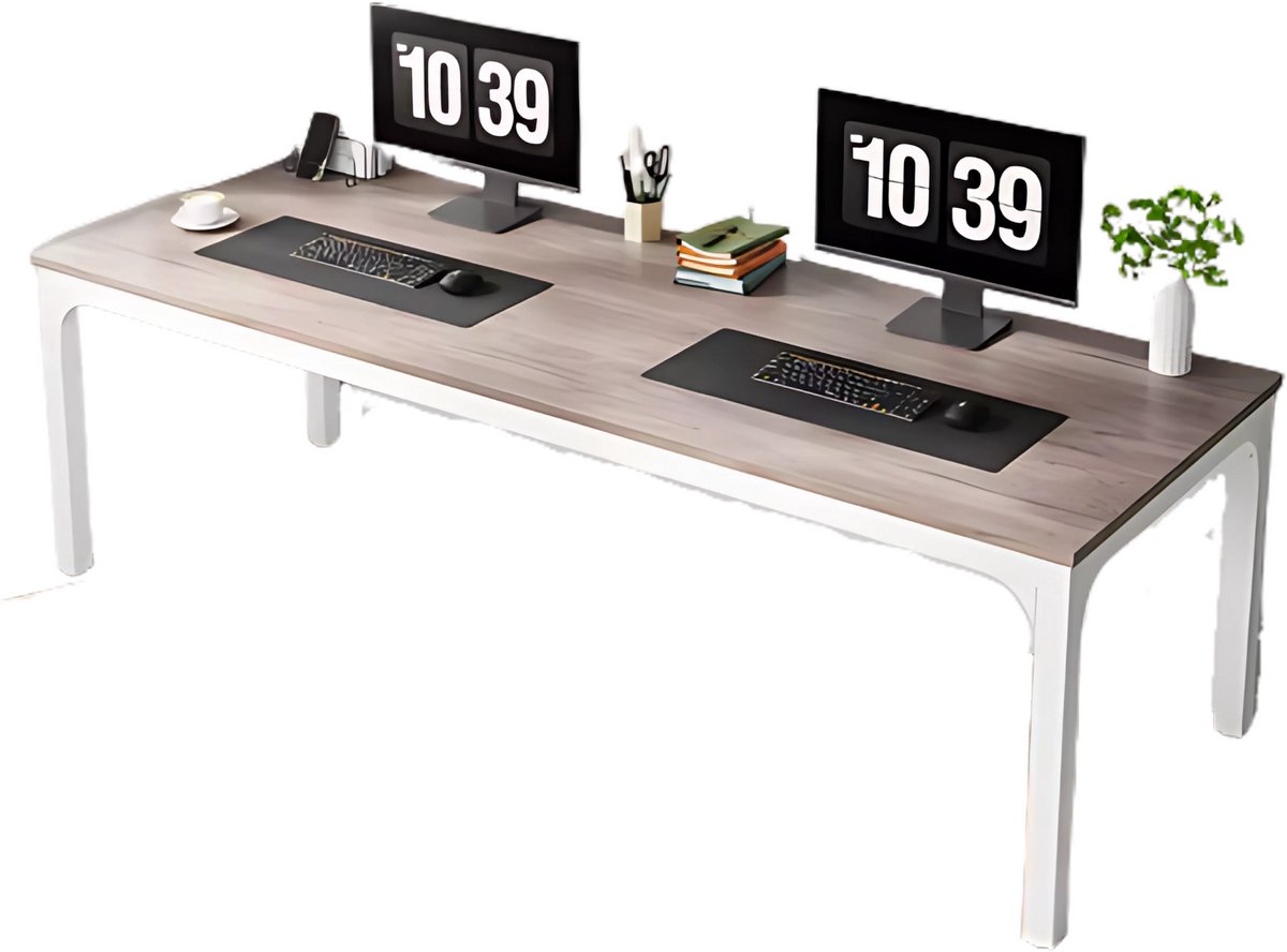 Happiq Computerbureau Milano - Voor 2 Personen - 200cm - Oak - Voor thuis of werk - Hout en metaal Bruin