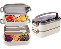 Broodtrommel - Lunchbox Volwassenen - Lunchbox - Lunchbox Roestvrij Staal - lunchboxen - Bento Box - Dubbellaagse lunchbox - RVS Broodtrommel voor Kinderen & Volwassenen - RVS Broodtrommel Met lepel en vork - Lekvrije lunchbox - BPA-vrij