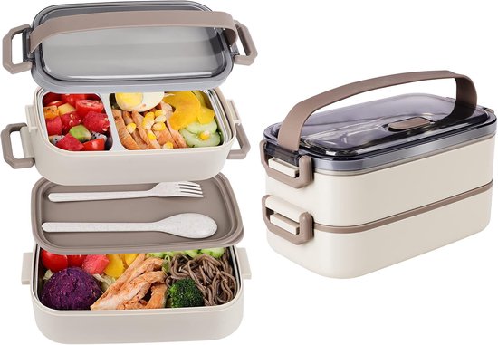 Broodtrommel - Lunchbox Volwassenen - Lunchbox - Lunchbox Roestvrij Staal - lunchboxen - Bento Box - Dubbellaagse lunchbox - RVS Broodtrommel voor Kinderen & Volwassenen - RVS Broodtrommel Met lepel en vork - Lekvrije lunchbox - BPA-vrij