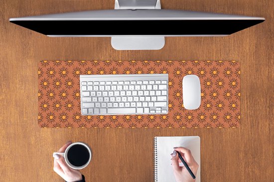 Muismat XXL 90x30 cm - Bureau onderlegger - Bureau mat Kust - Zonnig - Bruin - Oranje - Bureaumat - Gaming mousepad xl - Bureaulegger groot - Computer deskmat