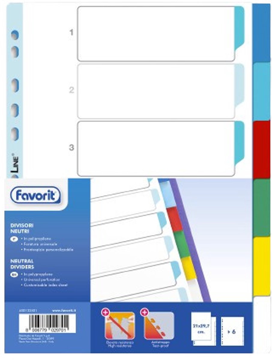 Favorit 400132501 indextab Blanco tabbladindex Polypropyleen (PP) Meerkleurig