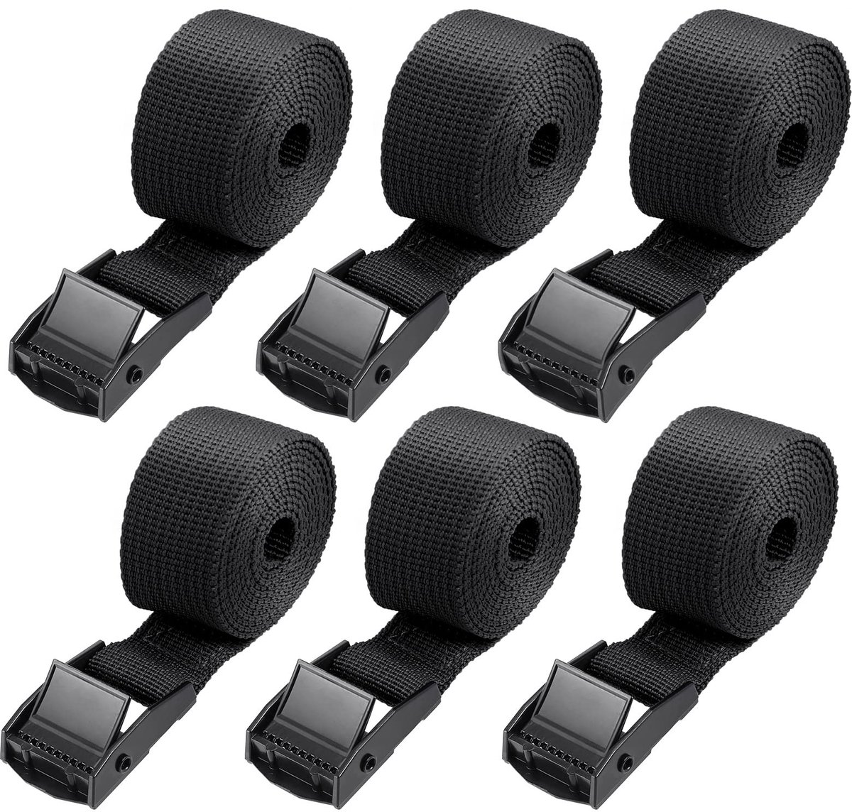 Spanbanden - Met klemgesp - Zwart, 1 meter, 6 stuks