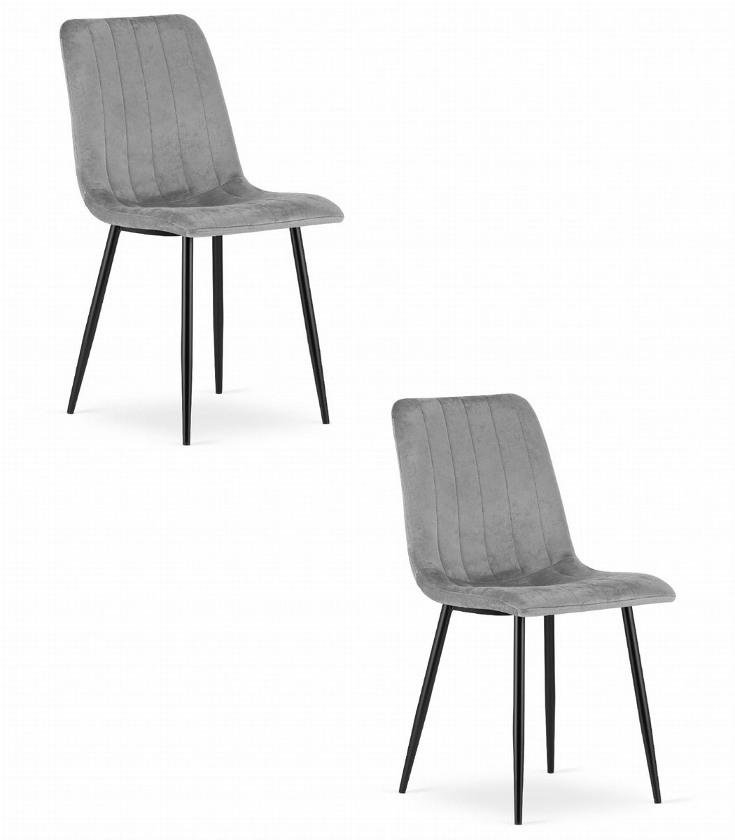 Set van 2 Eetkamerstoelen LAVA - Lichtgrijs - Zwarte Metalen Poten - Velvet Bekleding - Industriële Stijl, Max. 110 kg, Ergonomisch Design, Comfortabele Zitting