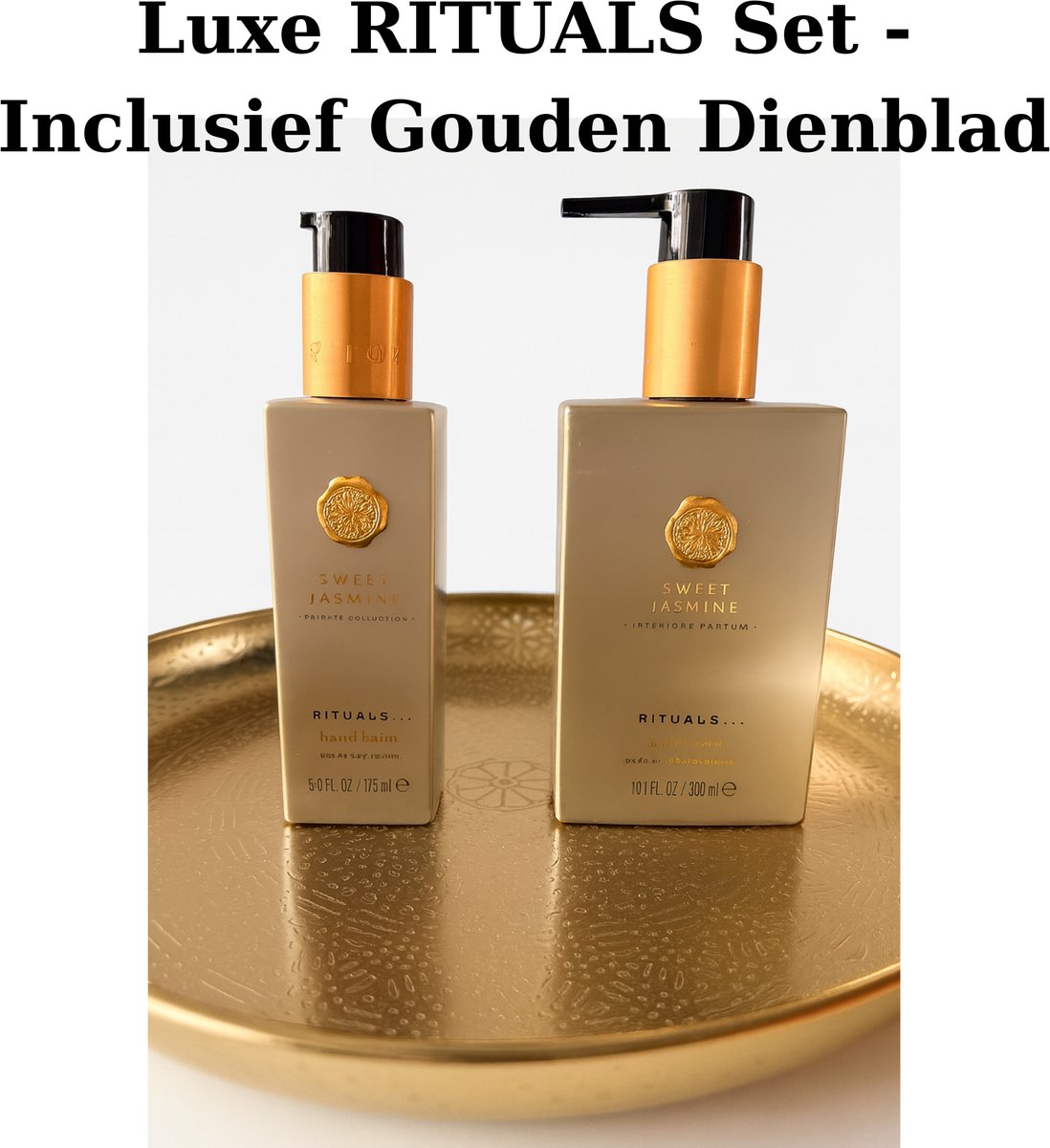 Rituals - Sweet Jasmine - Luxury Set - Handzeep 300 ml + Hand Balm 175 ml + Gouden Dienblad - Hand Wash 300 ml + Handbalsem 175 ml + Gouden Decoratief Plateau