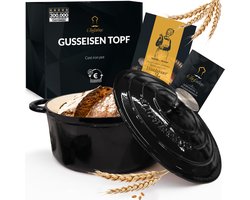 Gietijzeren Pan Chefarone 4.7L - Braadpan Inclusief Deksel - Kookpan voor alle Warmtebronnen - Kookpot Ø 26CM - Geëmailleerd Zwart - Cadeau voor vrouwen