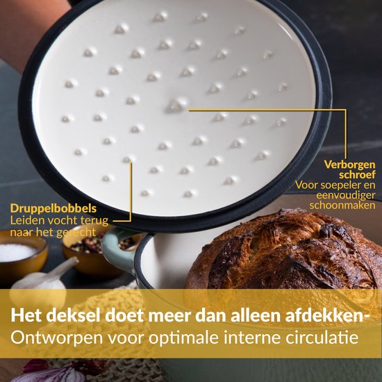 Gietijzeren Pan Brood Bakken,4,7L Braadpan Stoofpot met Deksel,24cm