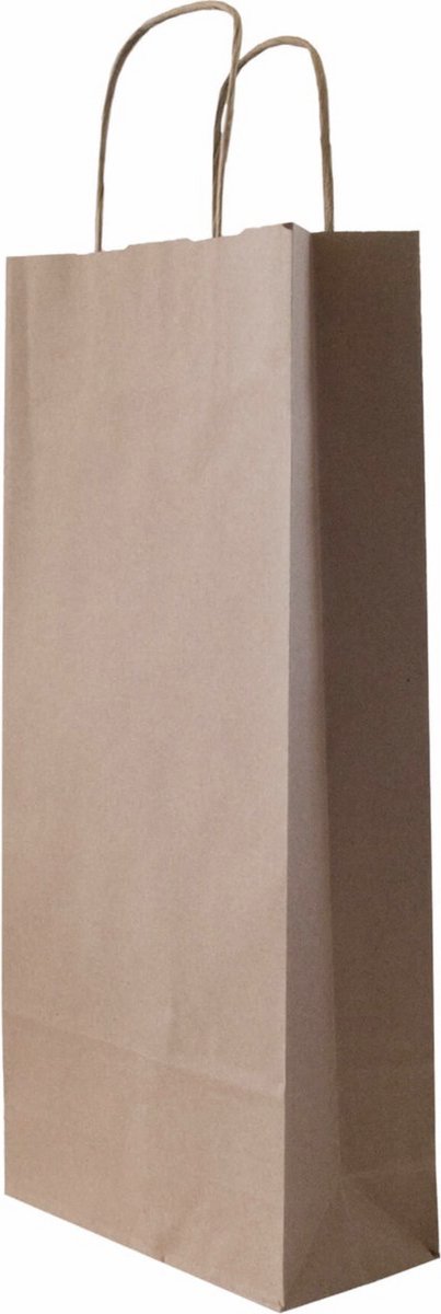 50x BIO Nature Kraft Wijntas 14+8x39cm voor 1 Fles - Flestas/wijnflestas Cadeauverpakking - draagtas voor Fles/wijn - Fleszak · Fles zak