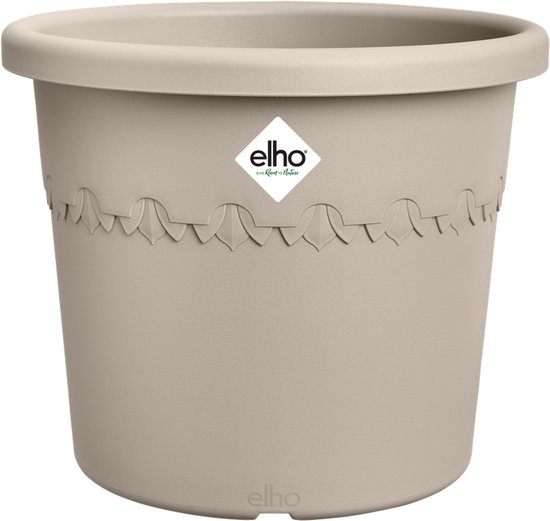Elho Algarve Cilindro Wheels 48cm - Grand Pot de Fleurs Extérieur - Jardinières - 100% Plastique Recyclé - Beige champignon