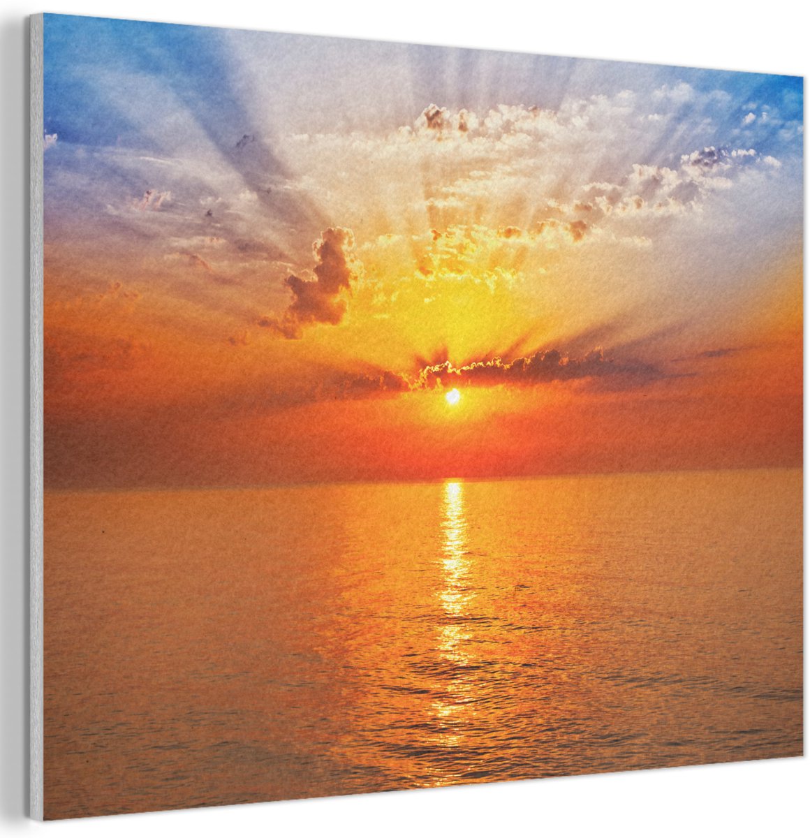 Akoestisch wandpaneel 80x60 cm - Vilt schilderij Zonsondergang - Zee - Lucht - Oranje - Horizon - Water - Akoestische panelen - Geluidsdempende wanddecoratie - Geluidsisolatie woonkamer - Muurdecoratie geluidspanelen