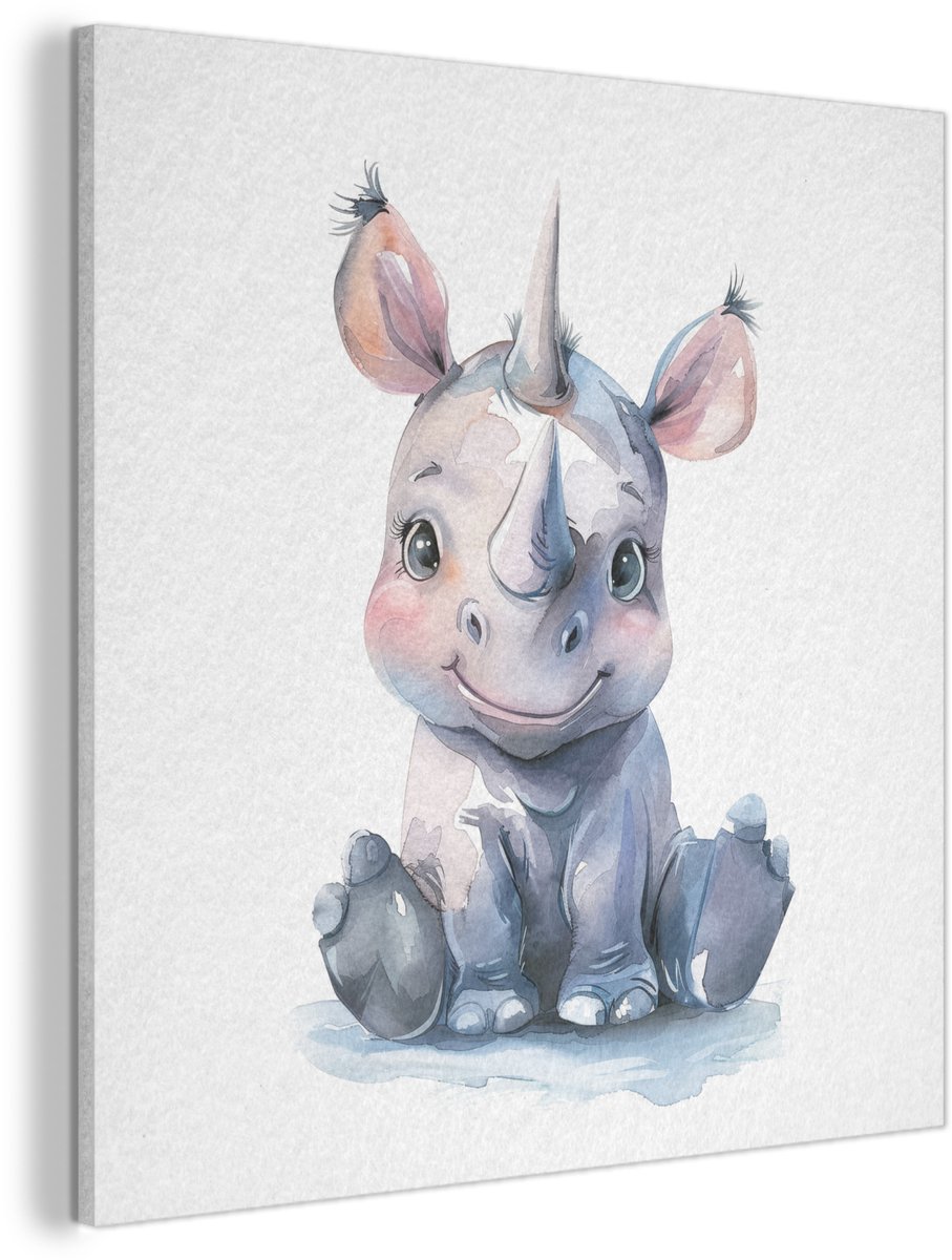 Akoestisch wandpaneel 40x40 cm - Vilt schilderij Neushoorn - Baby dier - Dieren - Akoestische panelen - Geluidsdempende wanddecoratie - Geluidsisolatie woonkamer - Muurdecoratie geluidspanelen
