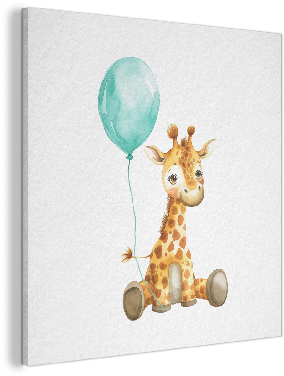 Akoestisch wandpaneel 60x60 cm - Vilt schilderij Giraf - Baby - Dieren - Blauwe ballon - Akoestische panelen - Geluidsdempende wanddecoratie - Geluidsisolatie woonkamer - Muurdecoratie geluidspanelen