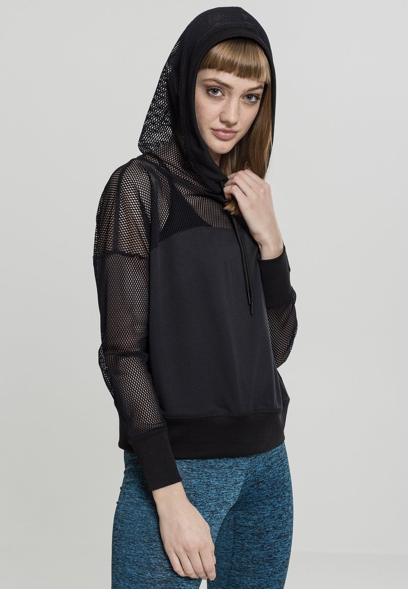 Urban Classics Mesh Hoodie Dames Trui met capuchon – S Zwart
