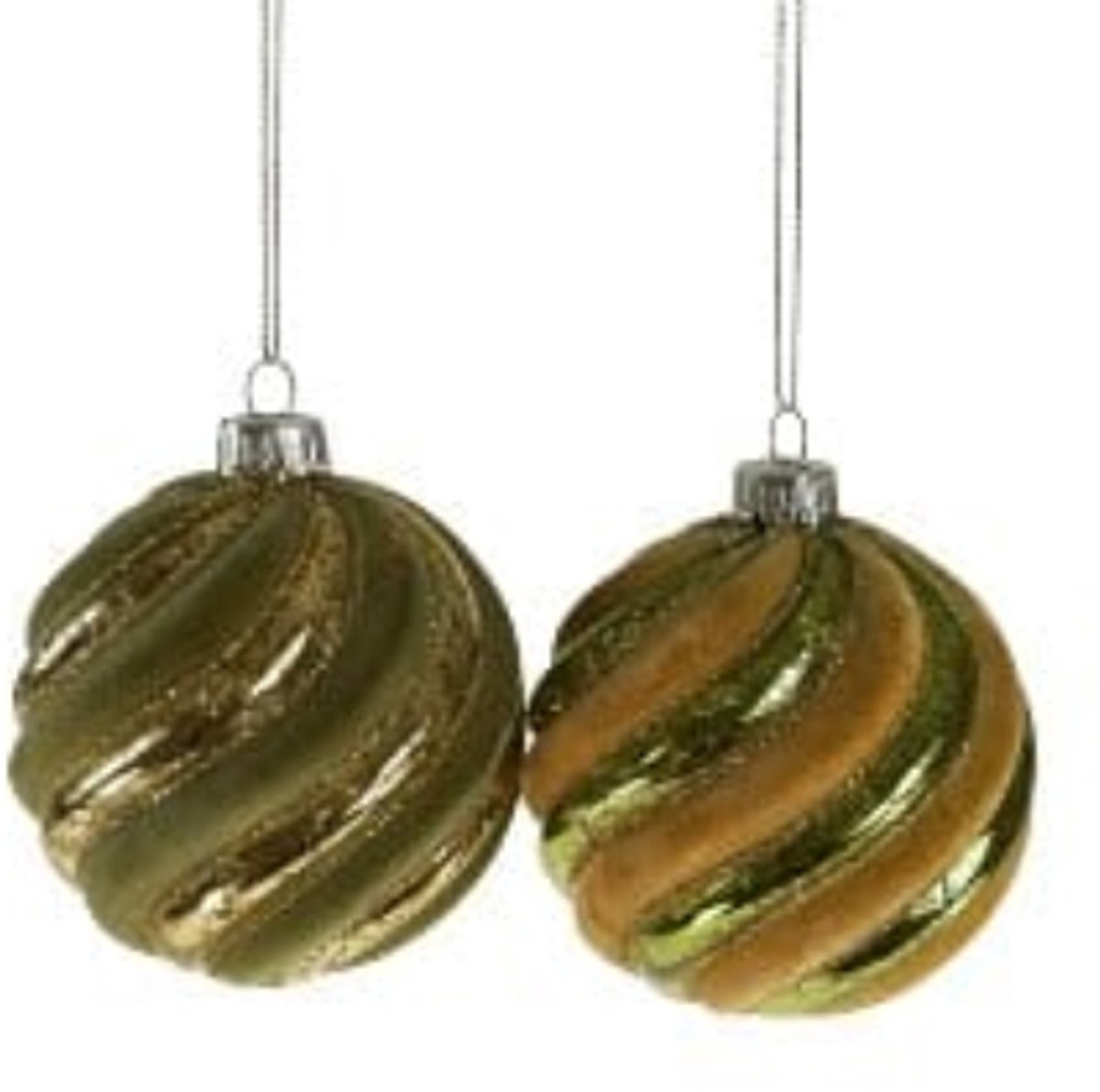 Kerstballen glas met Fluweel - Groen/Goud - Set van 2 - 8 cm - Werner Voss