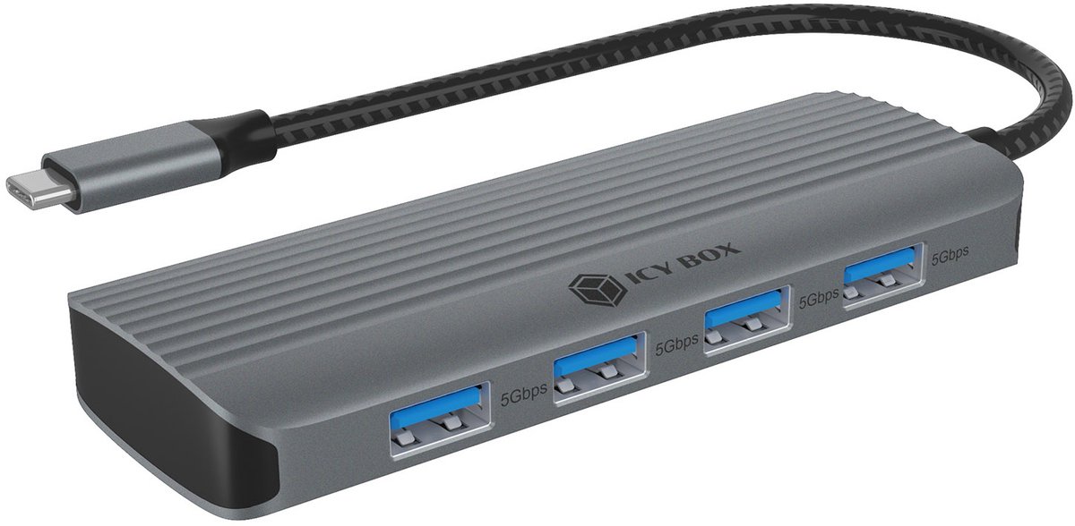 ICY BOX IB-DK4022a-CPD Bedraad USB 3.2 Gen 1 (3.1 Gen 1) Type-C Aluminium, Zilver