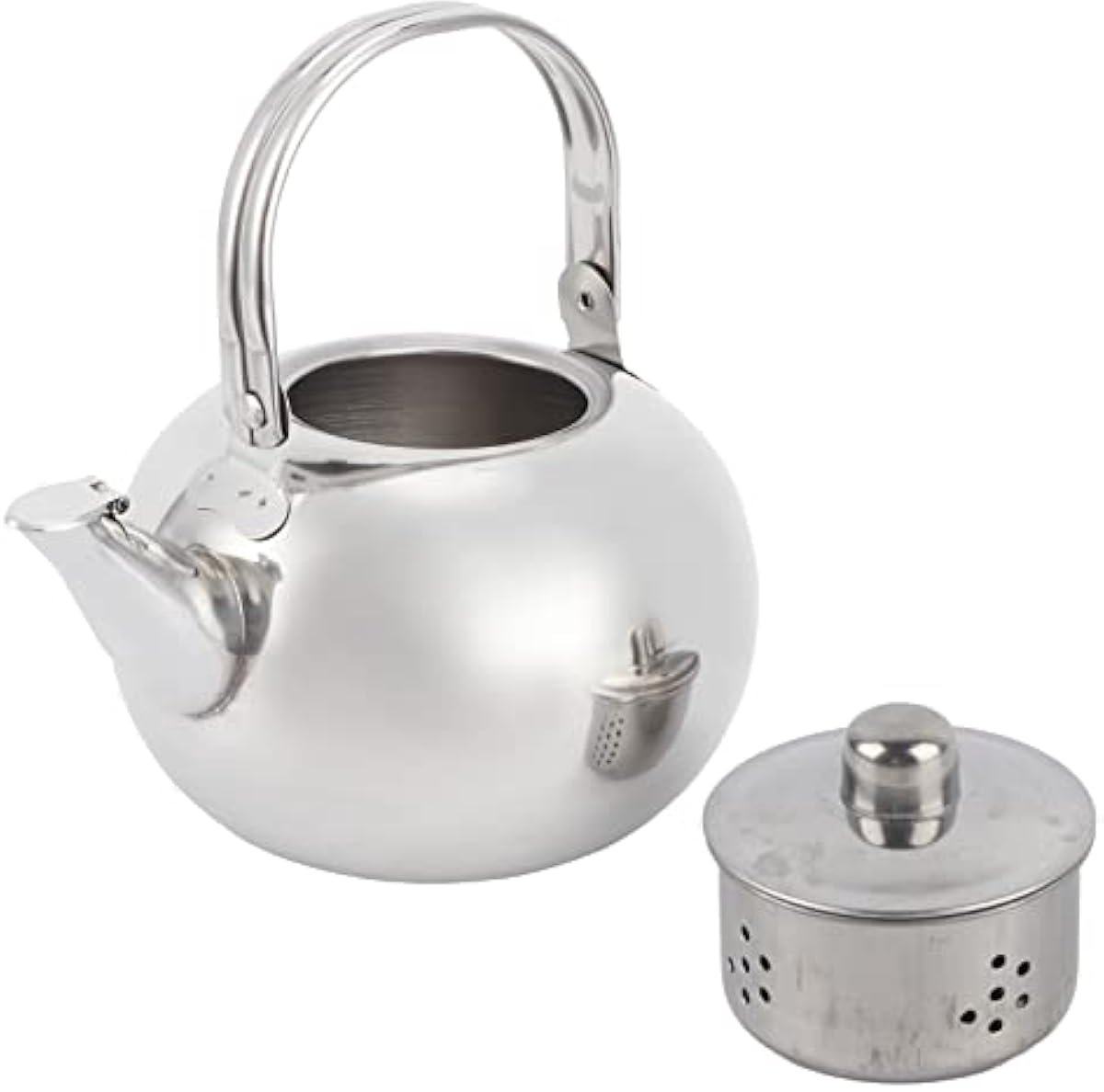 Theepot, 304 roestvrij staal koffiepot, platte bodem, waterkan, inductiekookplaat, theepot, keukenaccessoire met filter voor het huishouden, zilver, 16 cm