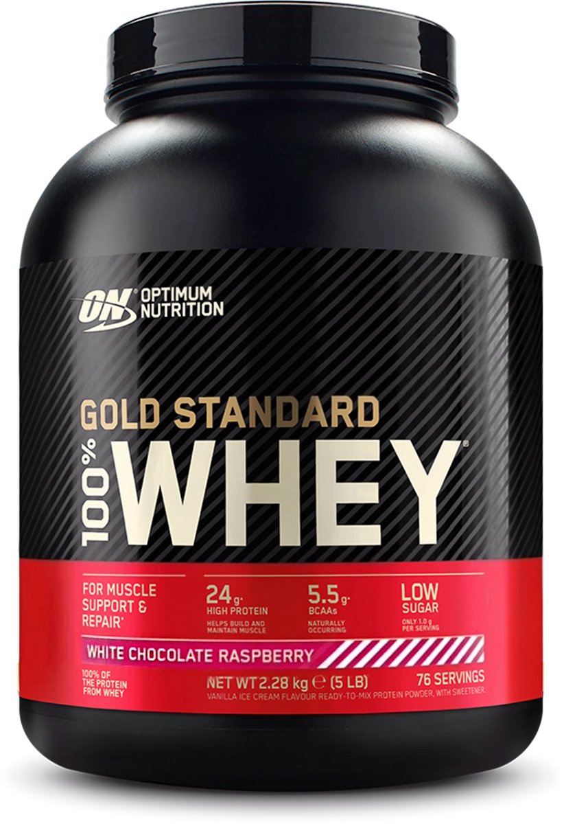Optimum Nutrition Gold Standard 100% Whey Protein – White Chocolate Raspberry – Proteine Poeder – Eiwitshake – 71 doseringen (2270 gram)