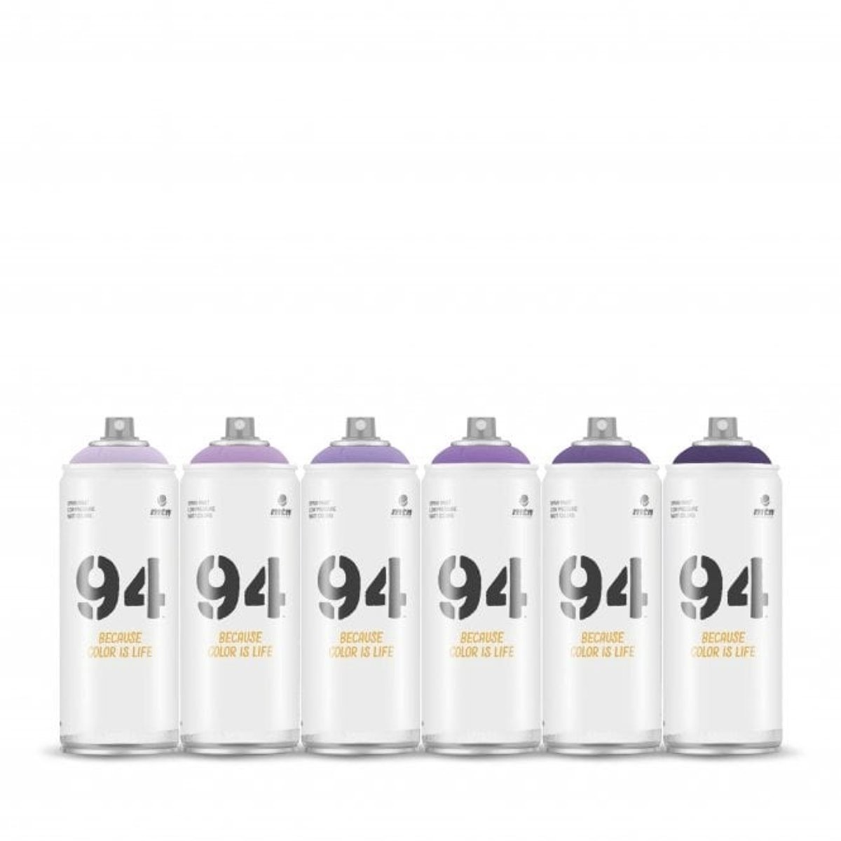 MTN94 spuitbussen pakket - 6x Paarse tinten - Lage druk, matte afwerking graffiti spuitverf - 400ml