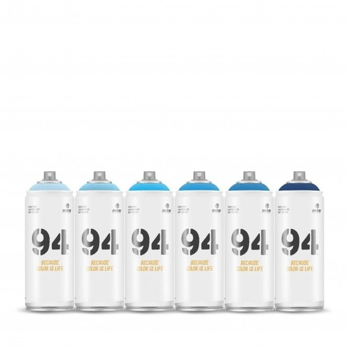 MTN94 spuitbussen pakket - 6x Blauw tinten - Lage druk, matte afwerking graffiti spuitverf - 400ml