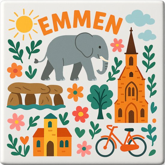 Carreau Emmen - 15×15 cm - Céramique - Souvenir décoratif - Avec support/chevalet transparent - Cadeau - Carreau décoratif avec texte