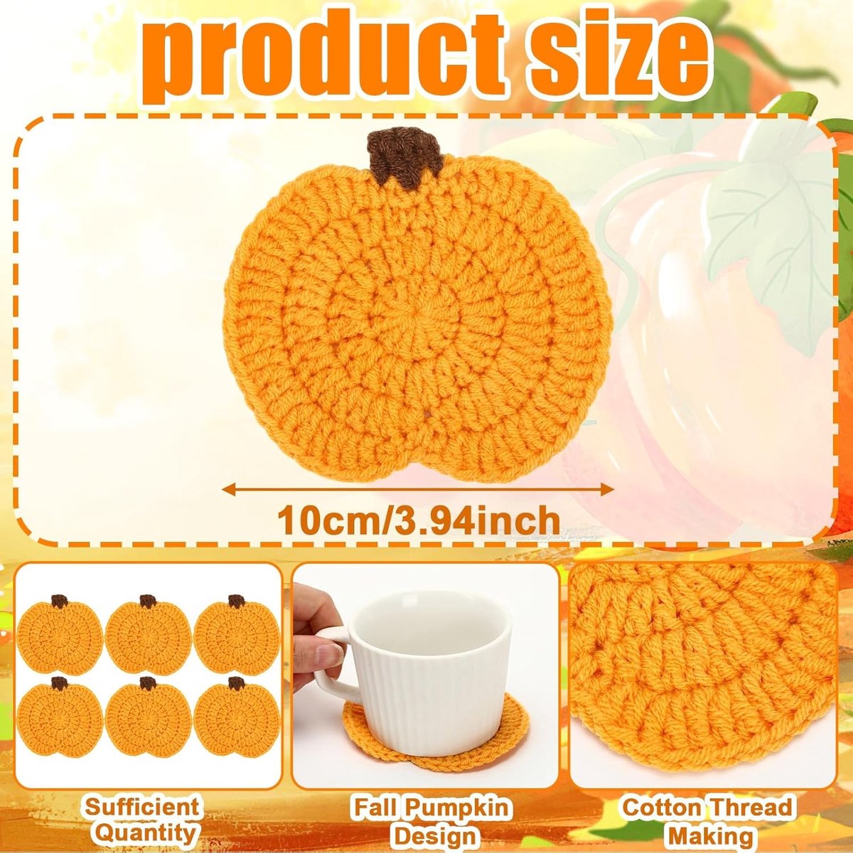 Lot De 6 Sous-verres Au Crochet Citrouille - Décoration Automne/Halloween