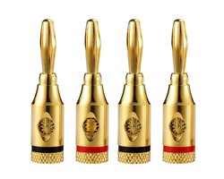 Banaanstekker – Gold plated – 24k Verguld – 4mm – Hoogwaardige Luidsprekerstekkers – 4 Stuks