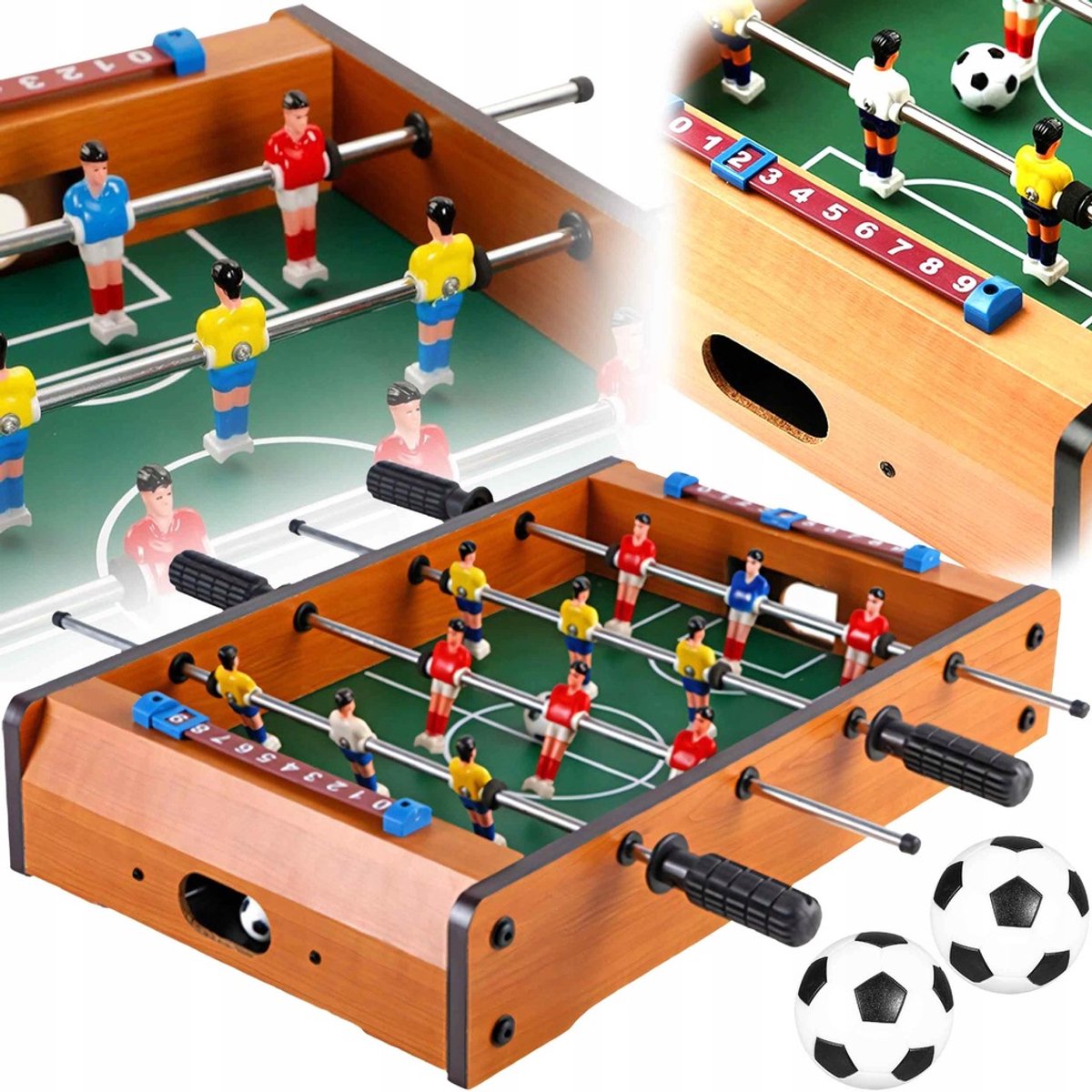 SOCCER-MASTER-1 Tafelvoetbal – Renew Force – Houten Voetbaltafel 49x30x9 cm met 12 Spelers, 2 Ballen & Doelteller