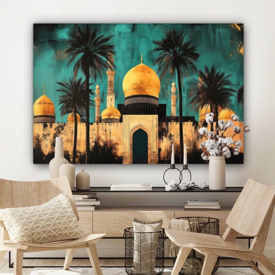 Peinture sur toile 120x80 cm - Décoration murale Mosquée - Or - Arabe - Islamique - Décoration murale salon - Décoration chambre - Accessoires chambre - Peintures sur toile