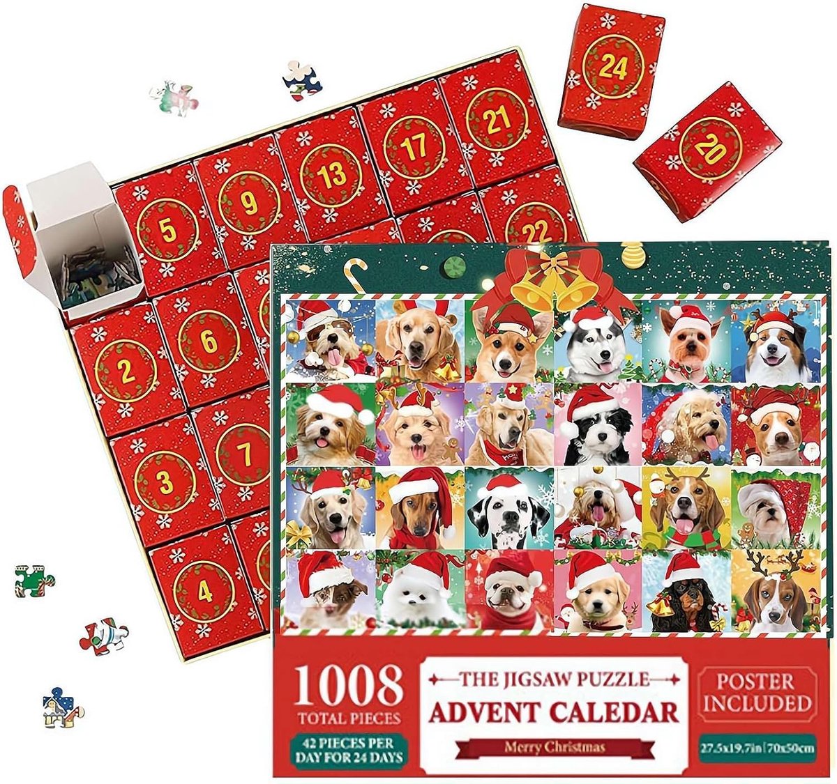 Adventskalender 2025 - Hond Thema - Dagelijks Puzzelen - 24 Vakjes - Kerst Adventskalender Puzzel voor Hondenliefhebbers