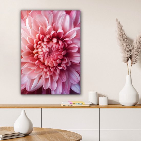Tableau sur toile 60x80 cm - Décoration murale exclusive Dahlia - Fleur - Gros plan - Rose - Décoration murale salon - Décoration chambre - Accessoires chambre - Tableaux sur toile