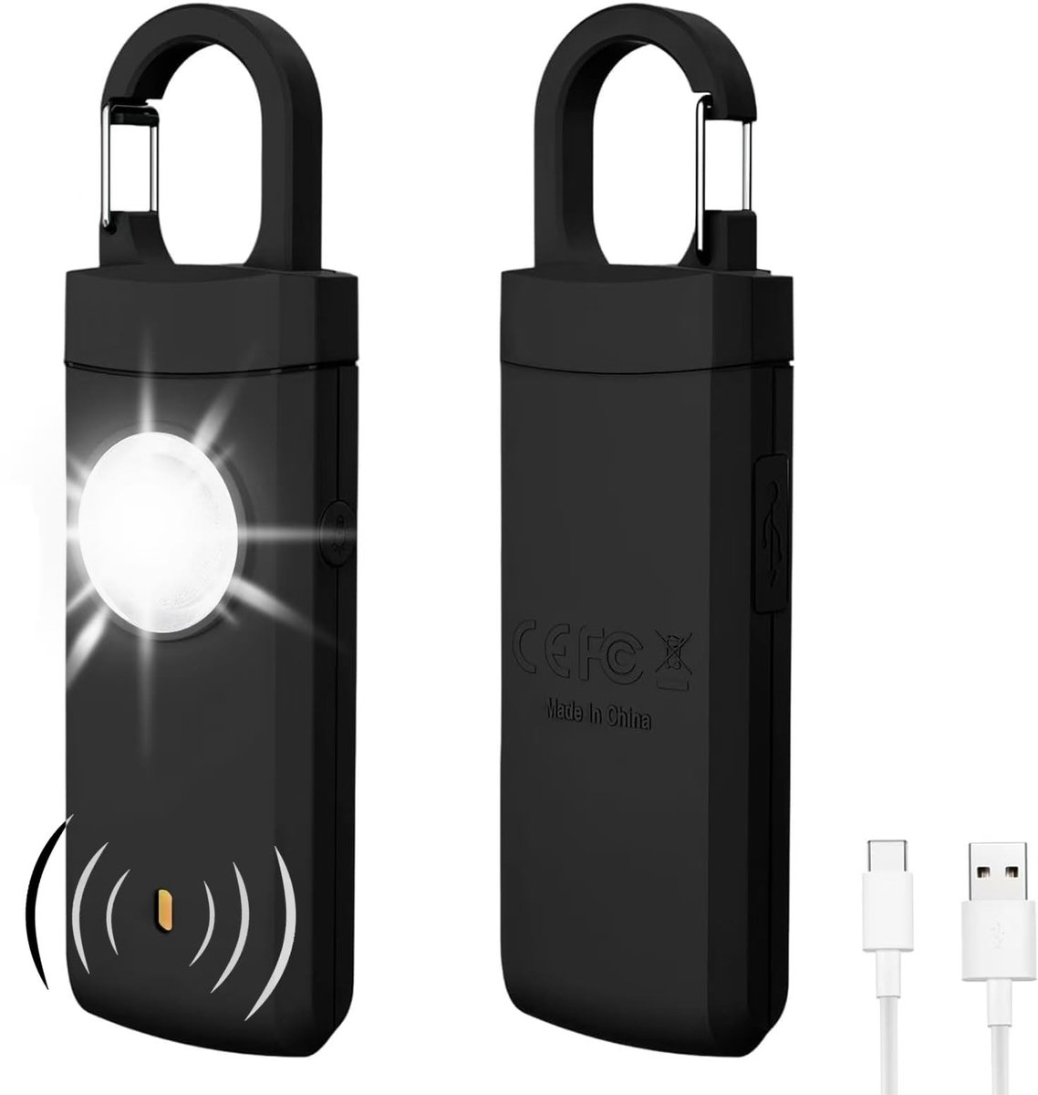 Ynkkvre - zakalarm 130 dB voor vrouwen - USB oplaadbaar sleutelhangeralarm met stroboscooplicht - draagbaar zakalarm voor vrouwen, kinderen, studenten en ouderen