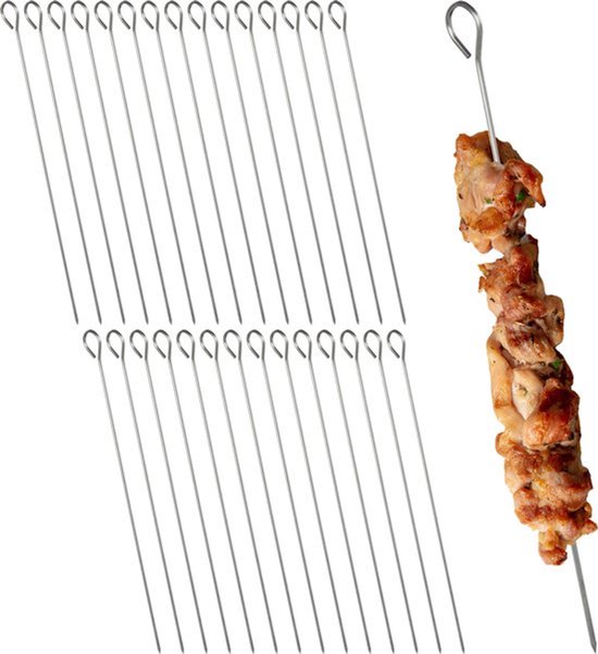 Doodadeals® - Brochettes Satay - 30 cm de long - 30 pièces - Bâtonnets Satay - Brochettes Satay en acier inoxydable - Brochettes Satay longues - Brochettes de fruits - Brochettes à viande - Brochettes de viande - Argent
