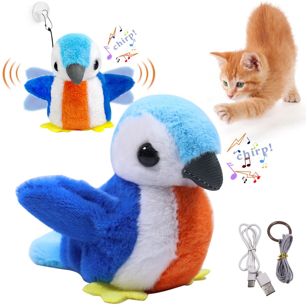Interactive Cat Toys, Chirping Bird, Cat Toy, Simulated Chirping Bird, Funny Squeaky Cat Toy, Interactive Cat Toy for Indoor Kitten Exercise