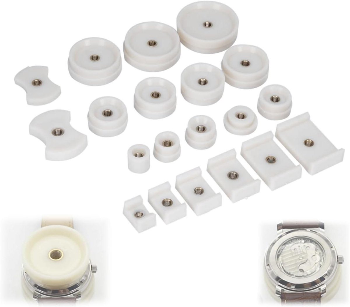 Allecto plus - Horlogereparatieset met 20 Mallen en Drukplaten - Professioneel Reparatiegereedschap - Sluit Achtertafel van Horloge - Horlogekast Pers