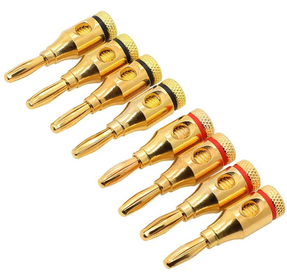 Banaanstekker – Gold plated – 24k Verguld – 4mm – Hoogwaardige Luidsprekerstekkers – 8 Stuks
