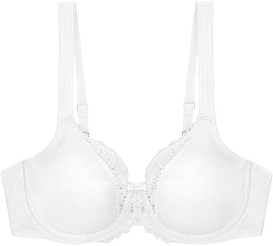 Witte beha met kanten details langs de bovenrand van de cups en op het middenstuk.