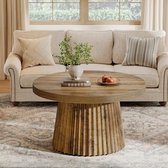 Tribesigns Salontafel - Rond 80CM - Bijzettafel met Gegroefde Trommelbodem en Houtlook - Woonkamertafel - Tafel - Koffietafel - Burin - 80 x 80 x 45 cm