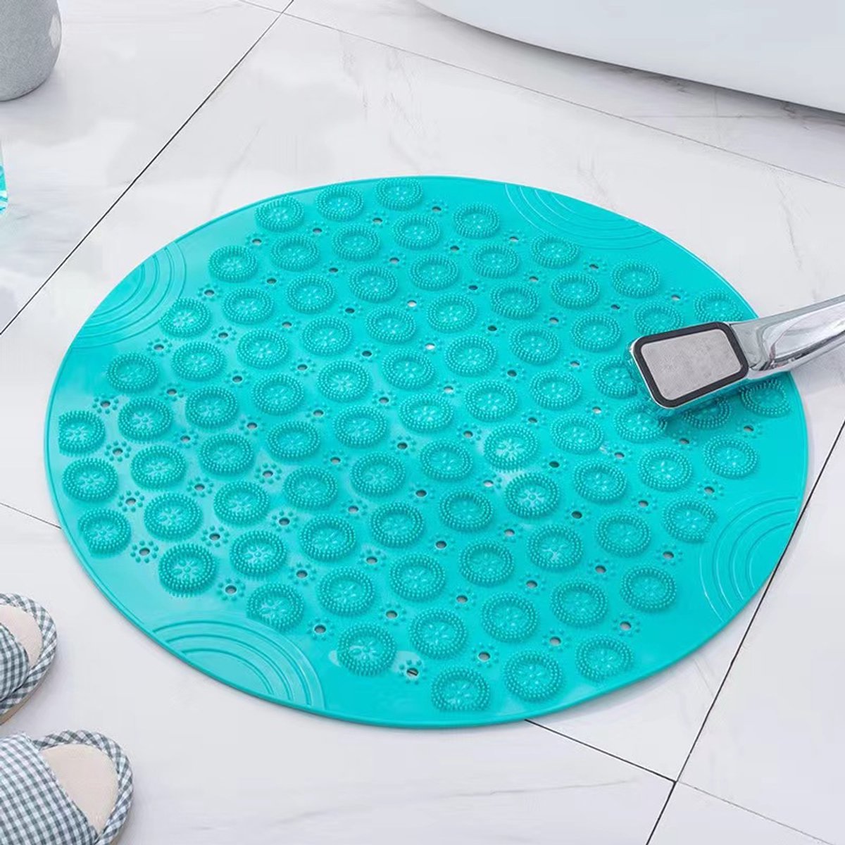 Douchemat Ronde badmat PVC badmat Antislip douchemat Vacuüm douchemat Douchemat met drainagegaten Machinewasbaar (55 x 55 cm, groen)