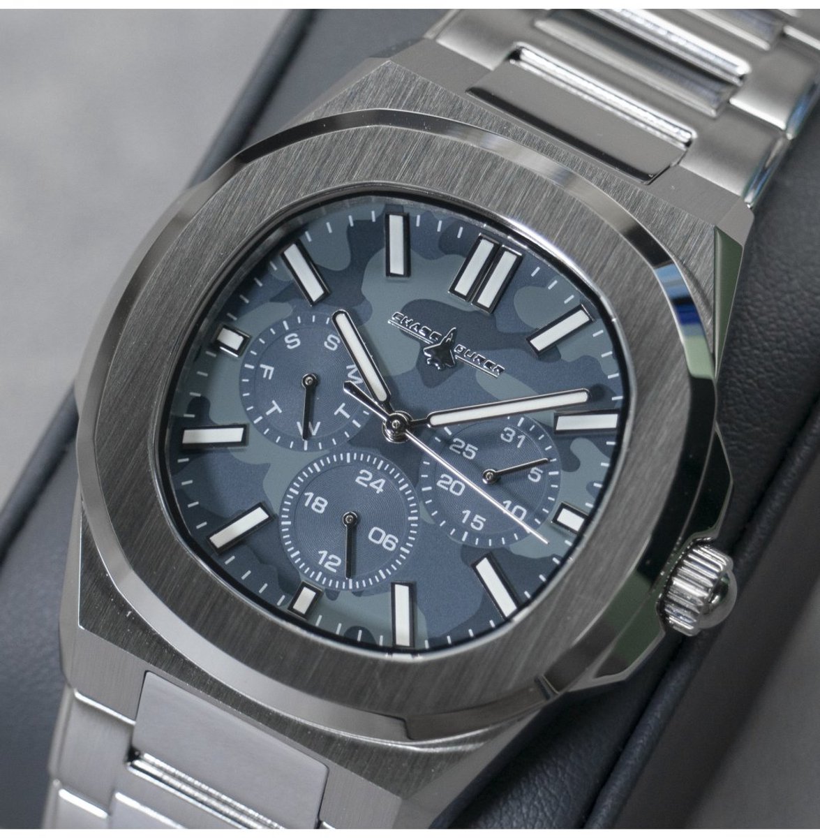 Chase Durer CDW-0169 Heren Horloge - Waterdicht - Analoog - Quartz Uurwerk - Roestvrij Staal met blauwe Wijzerplaat - 41mm