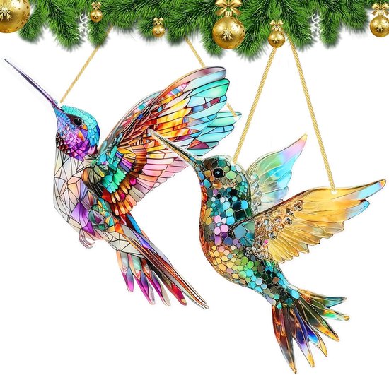 2 stuks - acryl kolibrie zonnevanger ornament, veelkleurig, vakantie, Kerstmis - Hangende decoraties voor buiten, tuin en tuin - Kleurrijke zonnevangers in de vorm van kolibries voor aan het raam