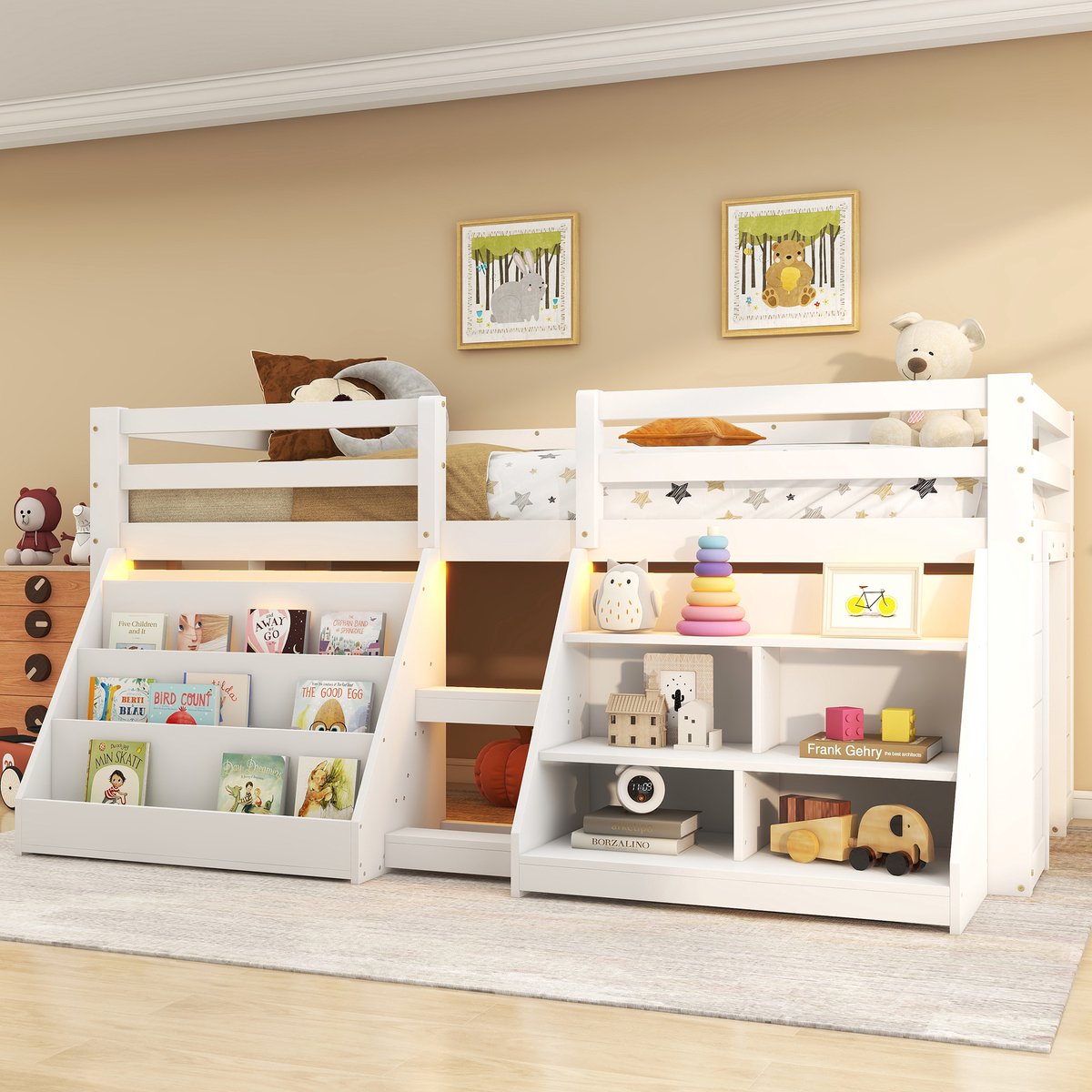 PHOEBE CAT Halfhoogslaper - 90 x 200 cm - Boekenplank - Opbergruimte - Grenenhout + MDF - Kinderbed - Wit