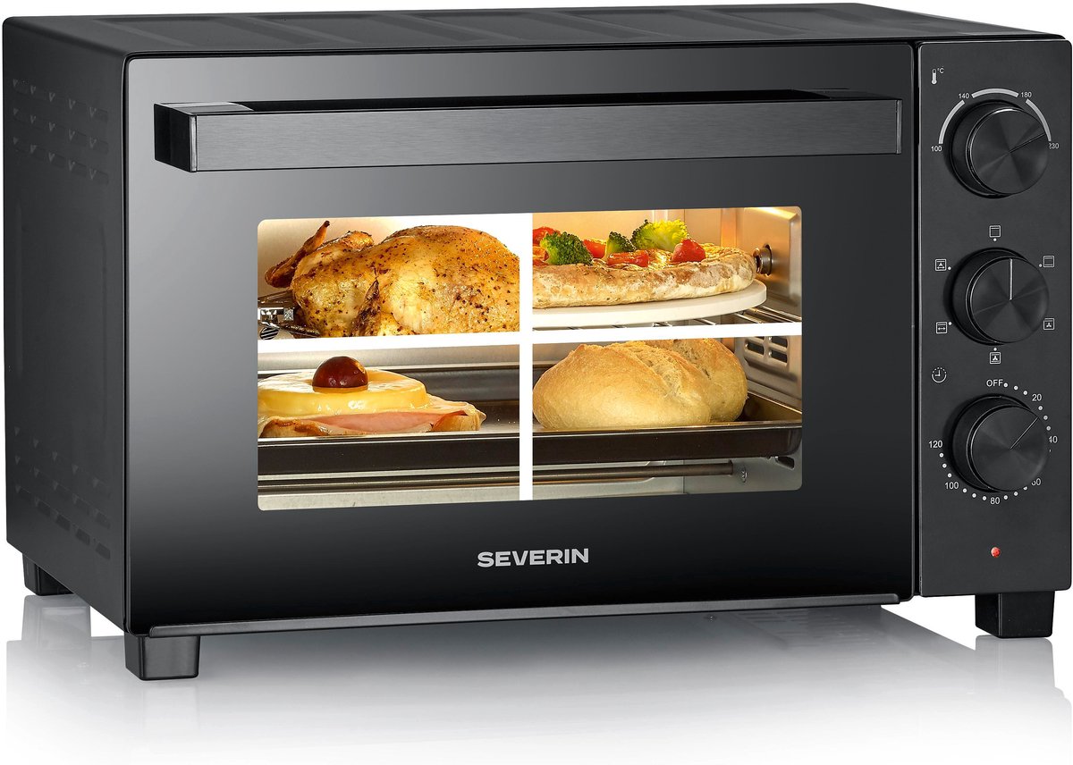 Severin TO 2075 Bak- en Braadoven – 30 Liter – Hetelucht – Draaispit – Timer – Zwart