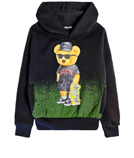 Sweat à capuche, Enfant, avec ours, capuche taille 146/152 pull couleur vert noir ours en peluche très belle qualité !