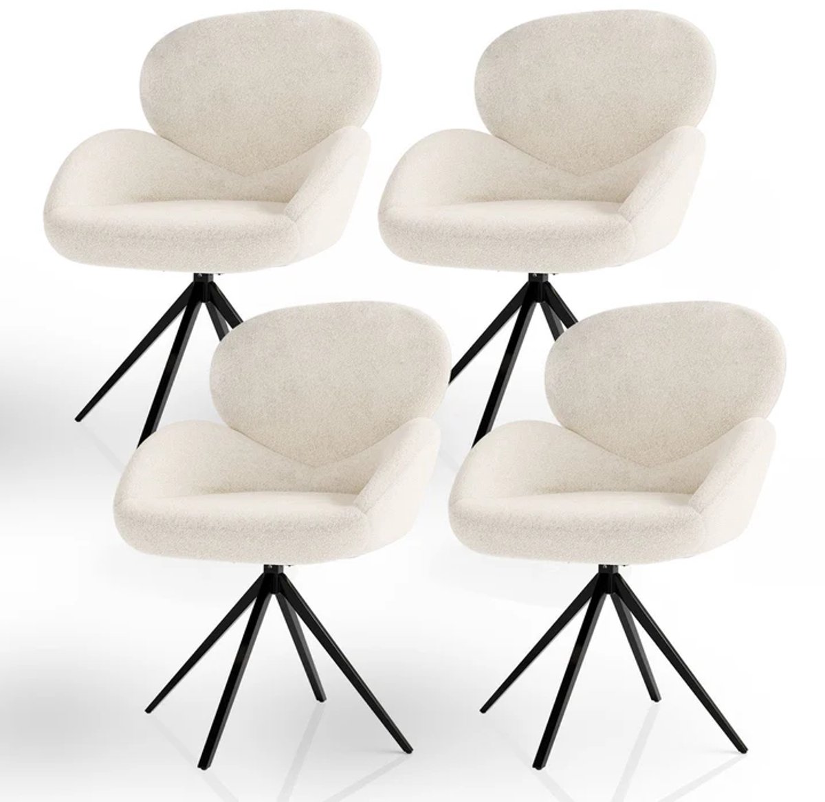 Draaistoel / Eetkamerstoel Albano - Incl. Draaifunctie - Bouclé Stof - Crème - Set van 4