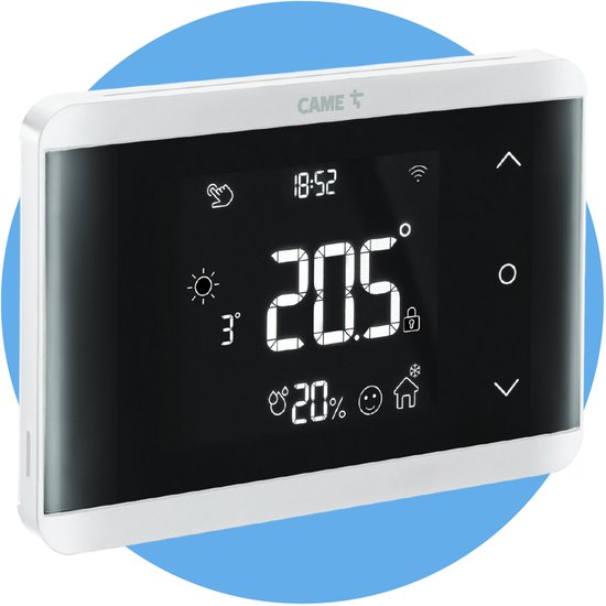 Thermostat mural Witte CAME WIFI TH/750 avec touches soft-touch et double relais pour chauffage et climatisation, écran tactile éclairé, alimentation 220-240 V AC, compatible avec Amazon Alexa et Google Home