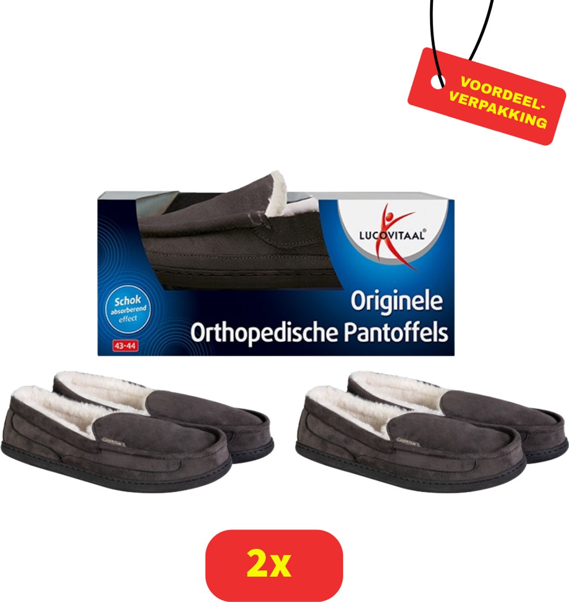 Lucovitaal Orthopedische Pantoffels Antraciet 2 paar voordeelverpakking