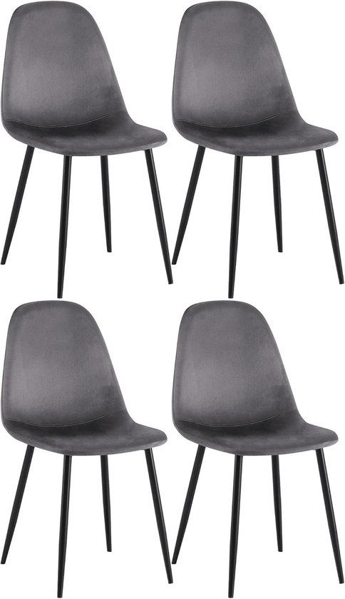 mcc direct Set van 4 designer eetkamerstoelen van fluweel, metalen poten, Lexi-stoelen (zwart