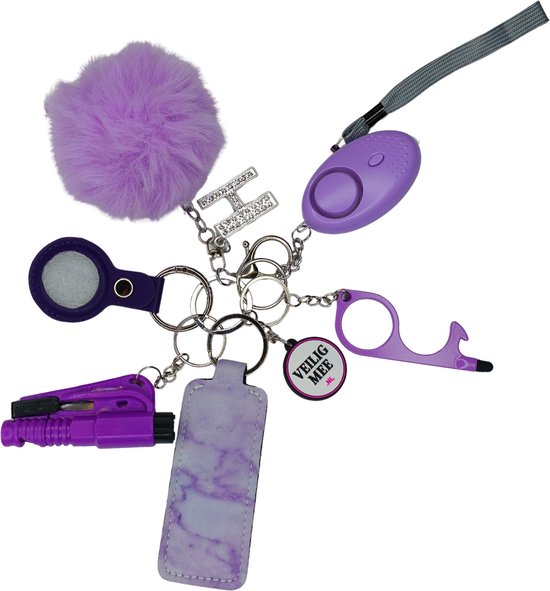 Porte-clés violet d'autodéfense - alarme - support de distance - support d'airtag