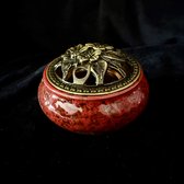 Magnifique porte-encens brûleur d'encens en céramique et fer et acier avec procédé de glaçure artisanale en céramique rouge foncé marron 10x7cm