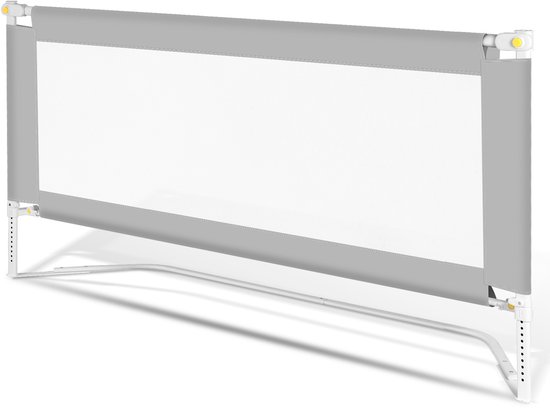 Barrière de lit - Extra longue 200 cm - Bord de lit pliable avec protection antichute - Barrière de lit antichute - Barrière de lit - Pliable 66-78 cm de hauteur - Barrière de lit grise avec sangle de fixation