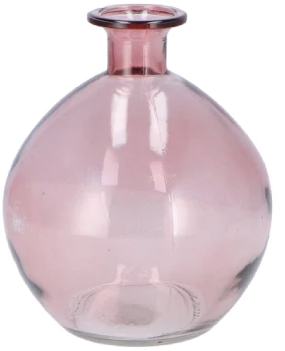 DK design Bloemenvaas rond model - helder gekleurd glas - zacht roze - 13 x 15 cm Lichtroze